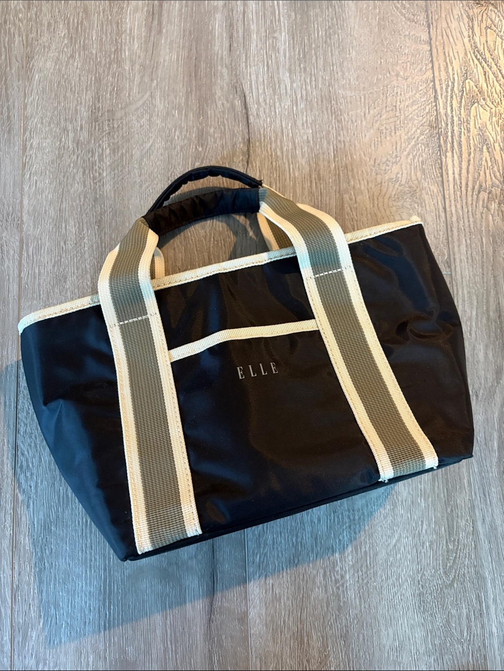 ELLE Black Duffel Tote with Cream Trim